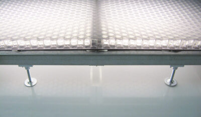Moxie Surfaces - raised floor construction clear PEP stage