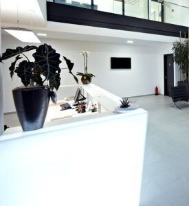 Moxie Surfaces - reception desk 2 AIR board satin opal