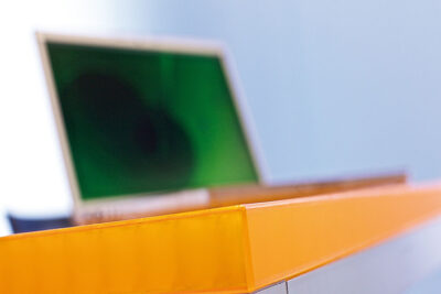 Moxie Surfaces - table edging clear PEP satin orange