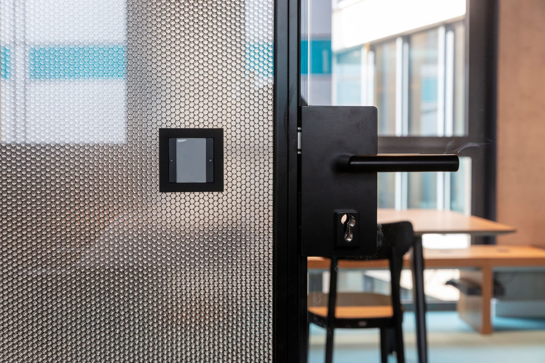 MoxieSurfaces - Black AIR-board panels - office installation detail