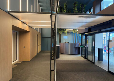 backlit acoustic cladding structures using AIR-board Acoustic translucent honeycomb panels