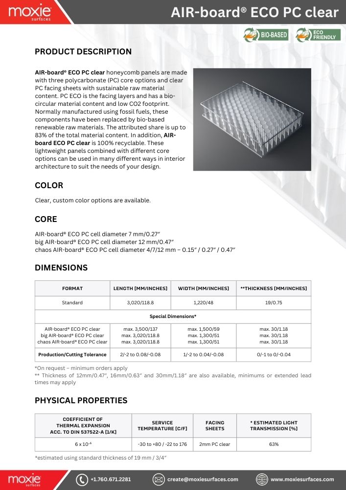 MoxieSurfaces - AIR-board ECO PC clear data sheet