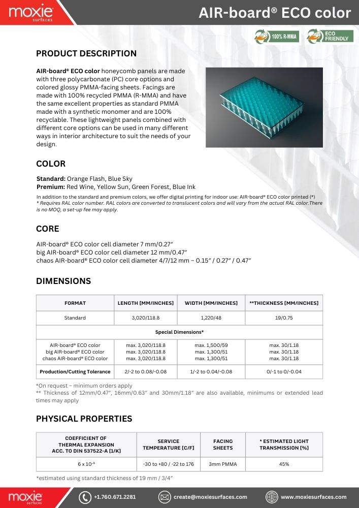 MoxieSurfaces - AIR-board ECO color data sheet