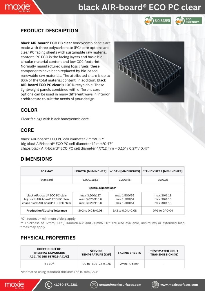MoxieSurfaces - black AIR-board ECO PC clear data sheet