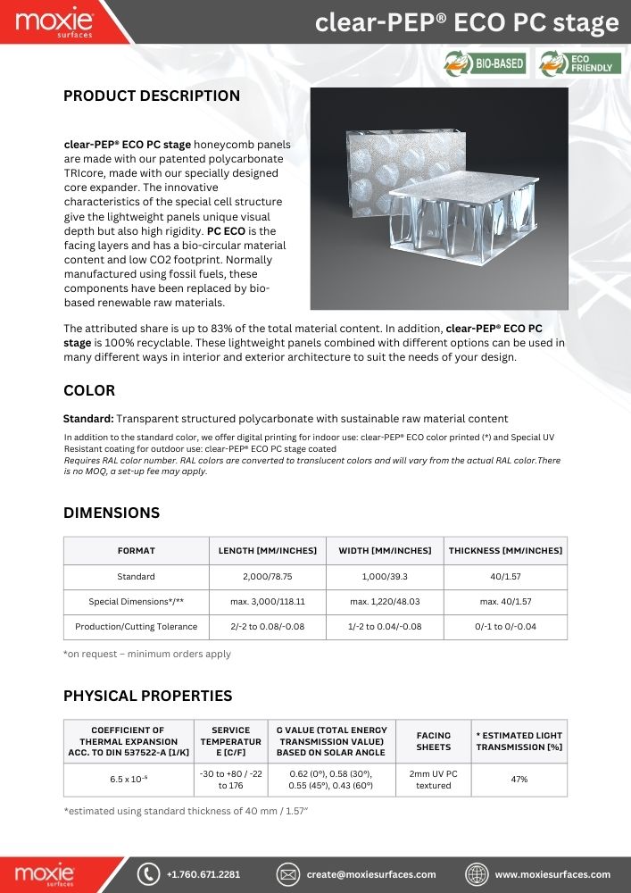 MoxieSurfaces - clear-PEP ECO PC stage data sheet
