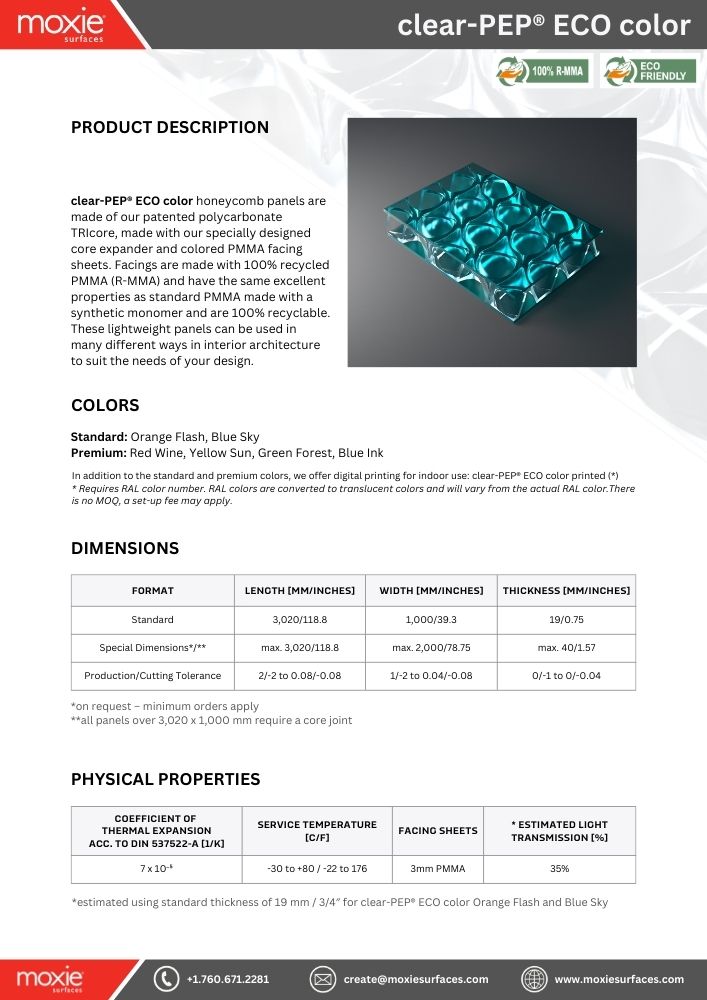 MoxieSurfaces - clear-PEP ECO color data sheet