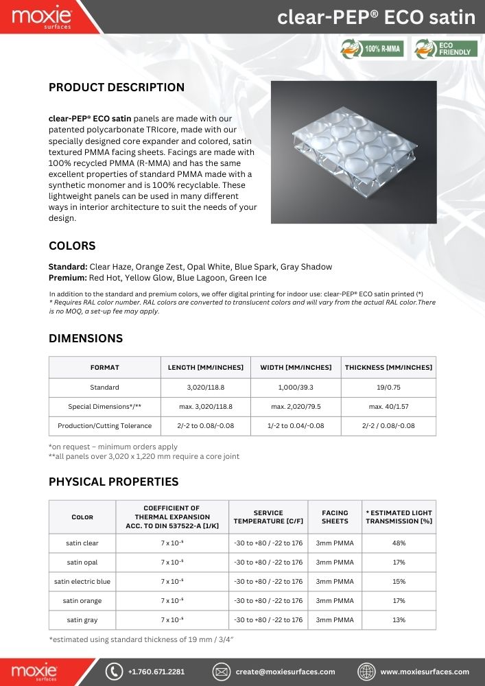 MoxieSurfaces - clear-PEP ECO satin data sheet