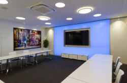 AIR-board acoustic backlit wall in conference room AIR-board acoustic backlit wall in conference room