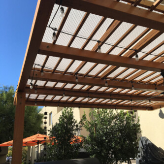 Patio built with clear-PEP satin translucent honeycomb panels - modern aesthetics with robust functionality Patio built with clear-PEP satin translucent honeycomb panels - modern aesthetics with robust functionality