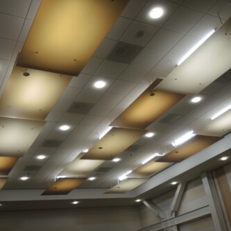 AIR-board acoustic backlit clouds on ballroom ceiling AIR-board acoustic backlit clouds on ballroom ceiling