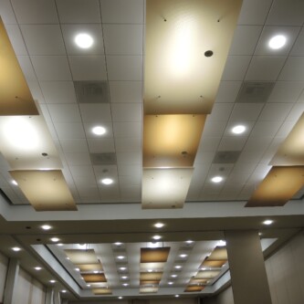 AIR-board acoustic backlit clouds on ballroom ceiling AIR-board acoustic backlit clouds on ballroom ceiling