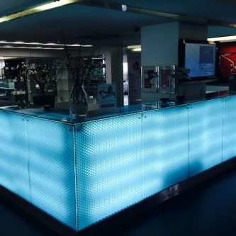 clear-PEP UV PC backlit reception desk at Mayo Clinic clear-PEP UV PC backlit reception desk at Mayo Clinic