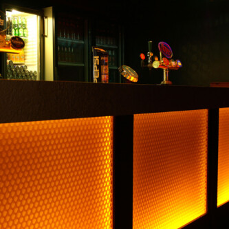 clear-PEP orange panels as a backlit bar front clear-PEP orange panels as a backlit bar front